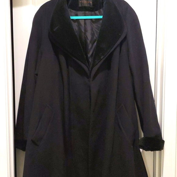 Gallery Jackets & Blazers - Black wool swing coat with velvet detail